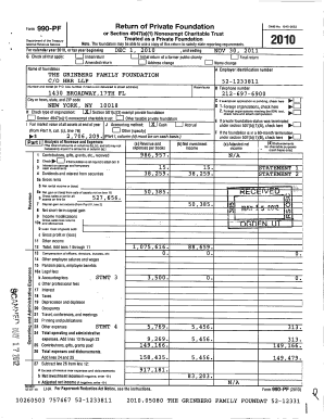 Form 990-PF 2010 Private Foundation Tax Return