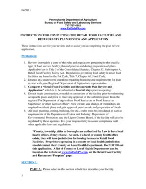 Pennsylvania Retail Food Facility Plan Review Application