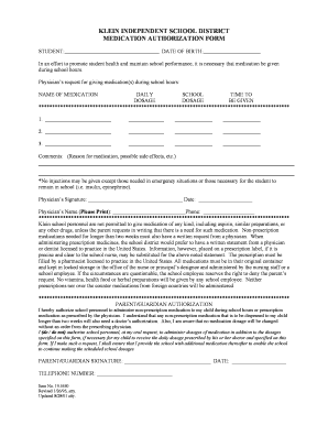Klein School District Medication Authorization Form