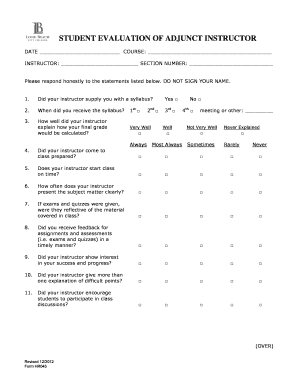 Student Evaluation of Adjunct Instructor
