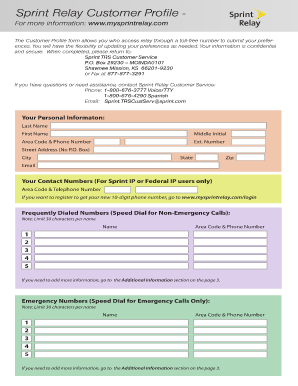 Sprint Relay Customer Profile Form
