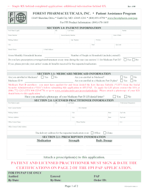 Forest Pharmaceuticals Patient Assistance Program Application