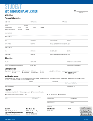 2013 AGA Student Membership Application
