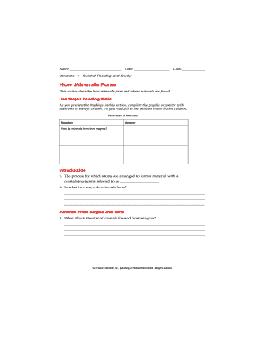 Minerals Guided Reading and Study Form