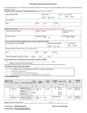 2013-2014 Flu Vaccine Insurance Form