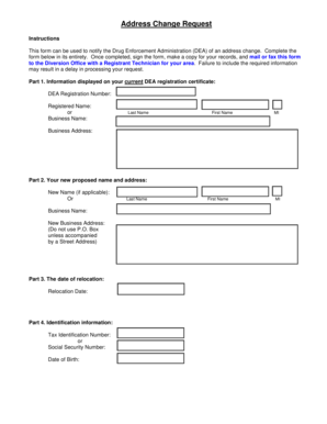 DEA Address Change Request Form