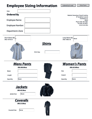 Employee Sizing Information Form