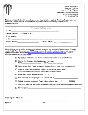 Kansas City Taxpayer Information Form