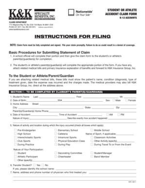 Student or Athlete Accident Claim Form