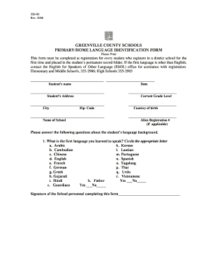 Greenville County Primary Language Identification Form