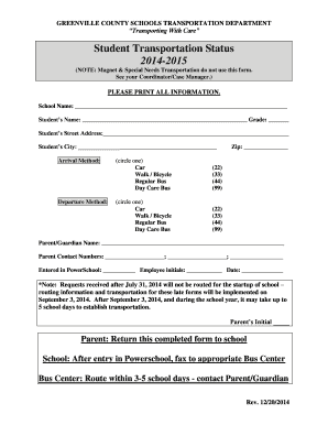 Student Transportation Status Form