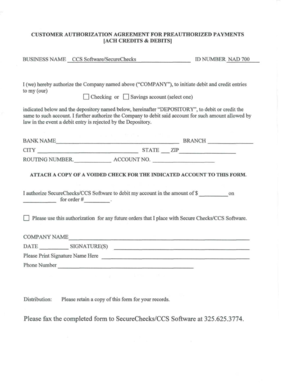 Customer Authorization Agreement for Preauthorized Payments