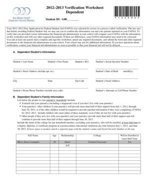 2012–2013 Verification Worksheet
