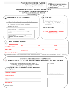 Washington State Patrol Volunteer Criminal History Request Form