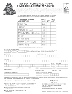 Illinois Resident Commercial Fishing License Application