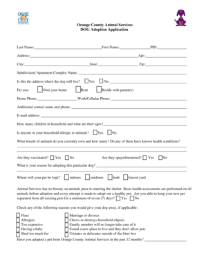 Orange County Dog Adoption Application