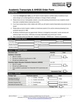Academic Transcripts and AHEGS Order Form