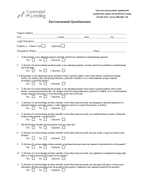Environmental Questionnaire for Property Assessment