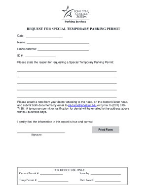 Fillable Online lonestar REQUEST FOR SPECIAL TEMPORARY PARKING PERMIT ...