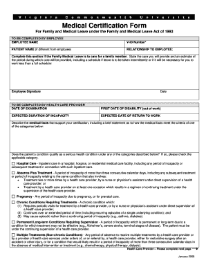 Medical Certification Form for Family and Medical Leave