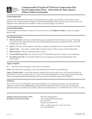 Virginia 457 Deferred Compensation Plan Payroll Authorization Form