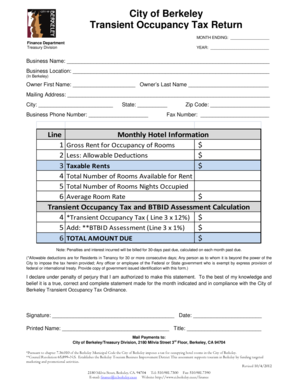 City of Berkeley Transient Occupancy Tax Return