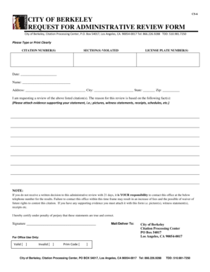 City of Berkeley Request for Administrative Review Form