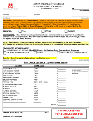 Santa Barbara City College Student Request for Refund