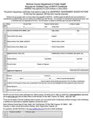 Mohave County Birth Certificate Request