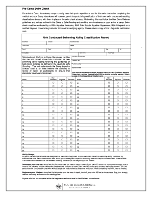Pre-Camp Swim Check Form