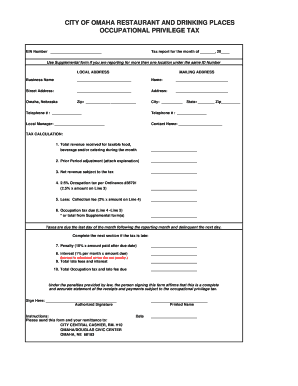 Omaha Restaurant Occupational Privilege Tax Form
