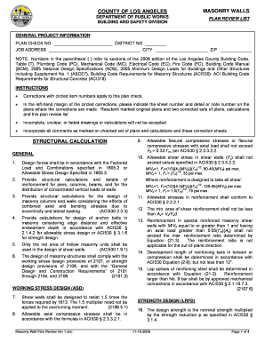 Los Angeles Masonry Wall Plan Review Form