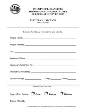 Los Angeles Electrical Plan Submittal Form