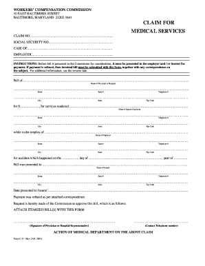 Maryland Workers' Compensation Medical Services Claim Form