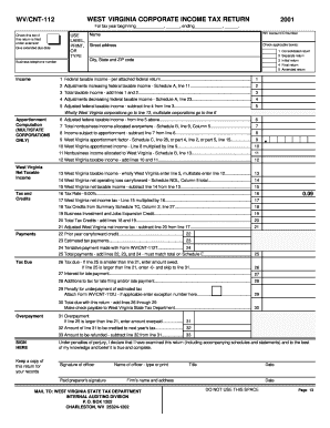 West Virginia Corporate Income Tax Return 2001