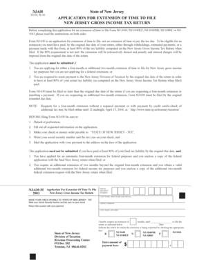 NJ-630 Application for Extension of Time to File