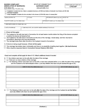 Connecticut Divorce Complaint Form