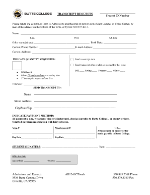 Butte College Transcript Request Form