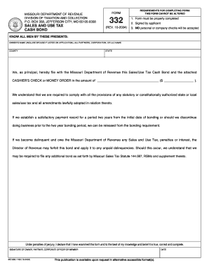 Missouri Sales and Use Tax Cash Bond Form