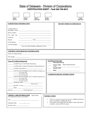fillable online delaware corporate certificate cover memo cover memo