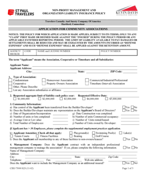 Non-Profit Management and Organization Liability Insurance Policy Application
