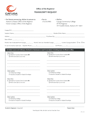 Cayuga Community College Transcript Request Form