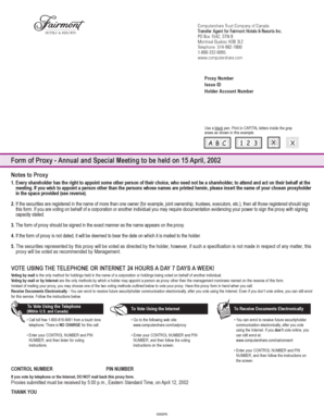 Fairmont Hotels Proxy Form