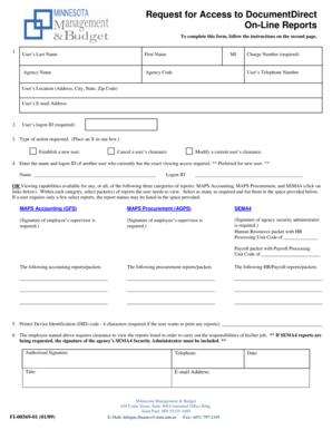 Request for Access to DocumentDirect On-Line Reports