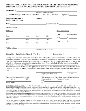 Affidavit and Application for Certificate of Residence