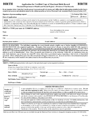 Maryland Birth Record Application