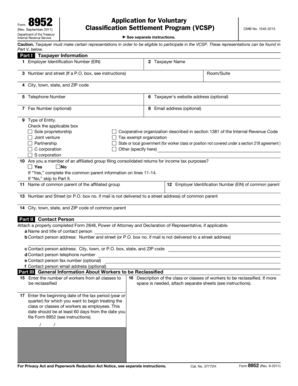 IRS Form 8952 Application for Voluntary Classification Settlement Program
