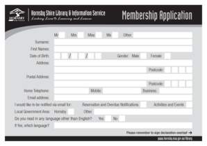 Hornsby Shire Library Membership Application