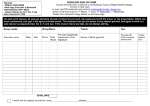 Bushcare Sign On Form