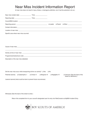 Near Miss Incident Information Report